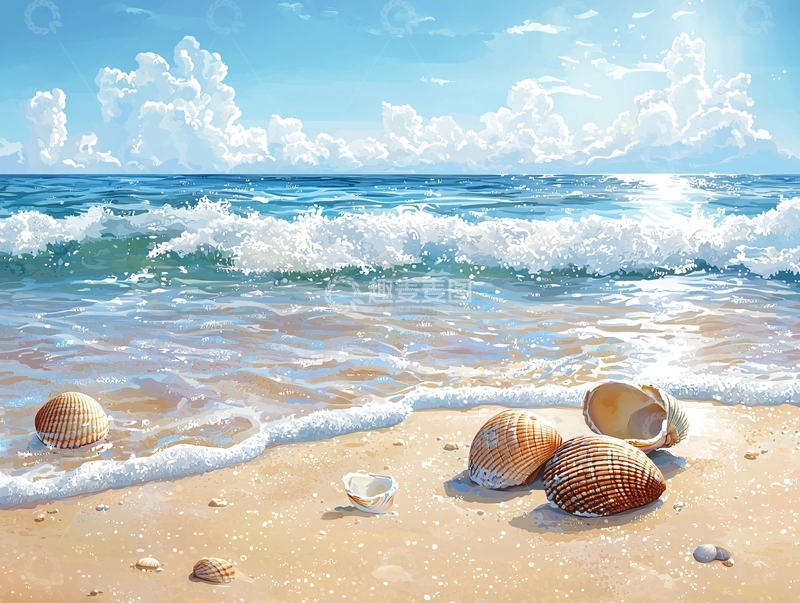 高清大图下载【趣麦麦图】海滩阳光沙滩贝壳海浪