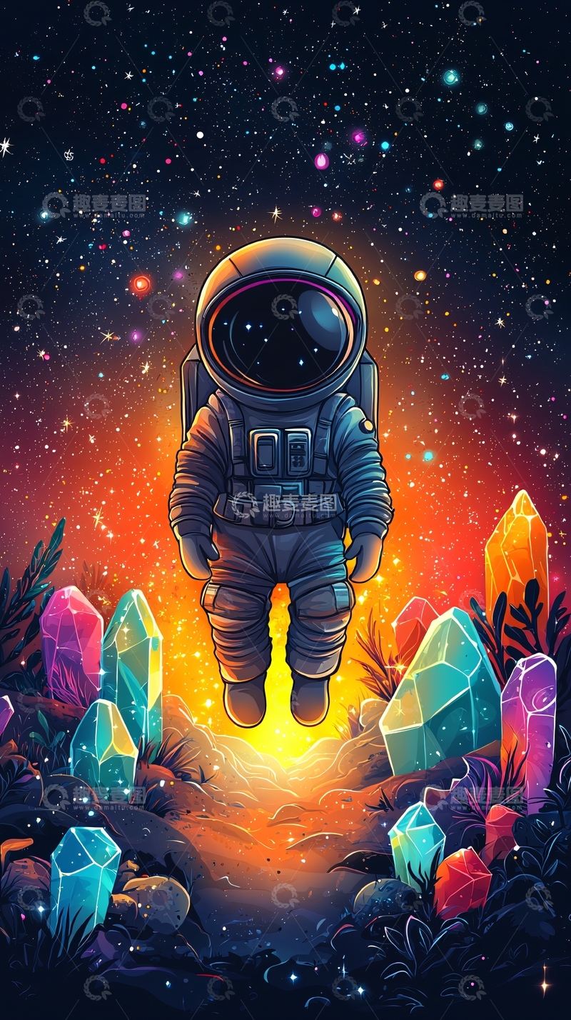 高清大图下载【趣麦麦图】宇航员漂浮在宇宙星空中