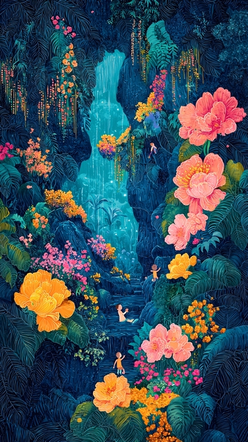 梦幻热带雨林瀑布