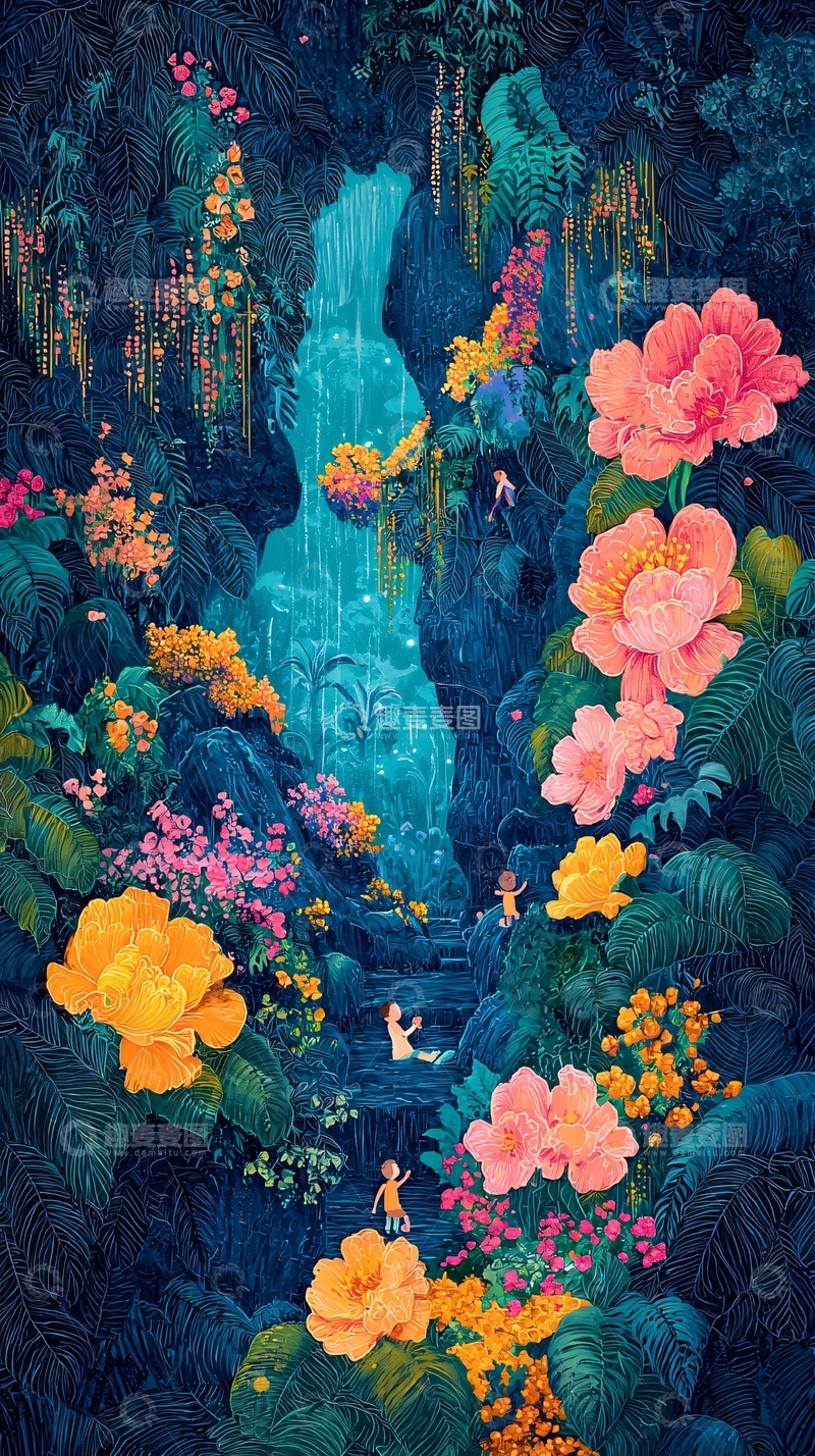 高清大图下载【趣麦麦图】梦幻热带雨林瀑布