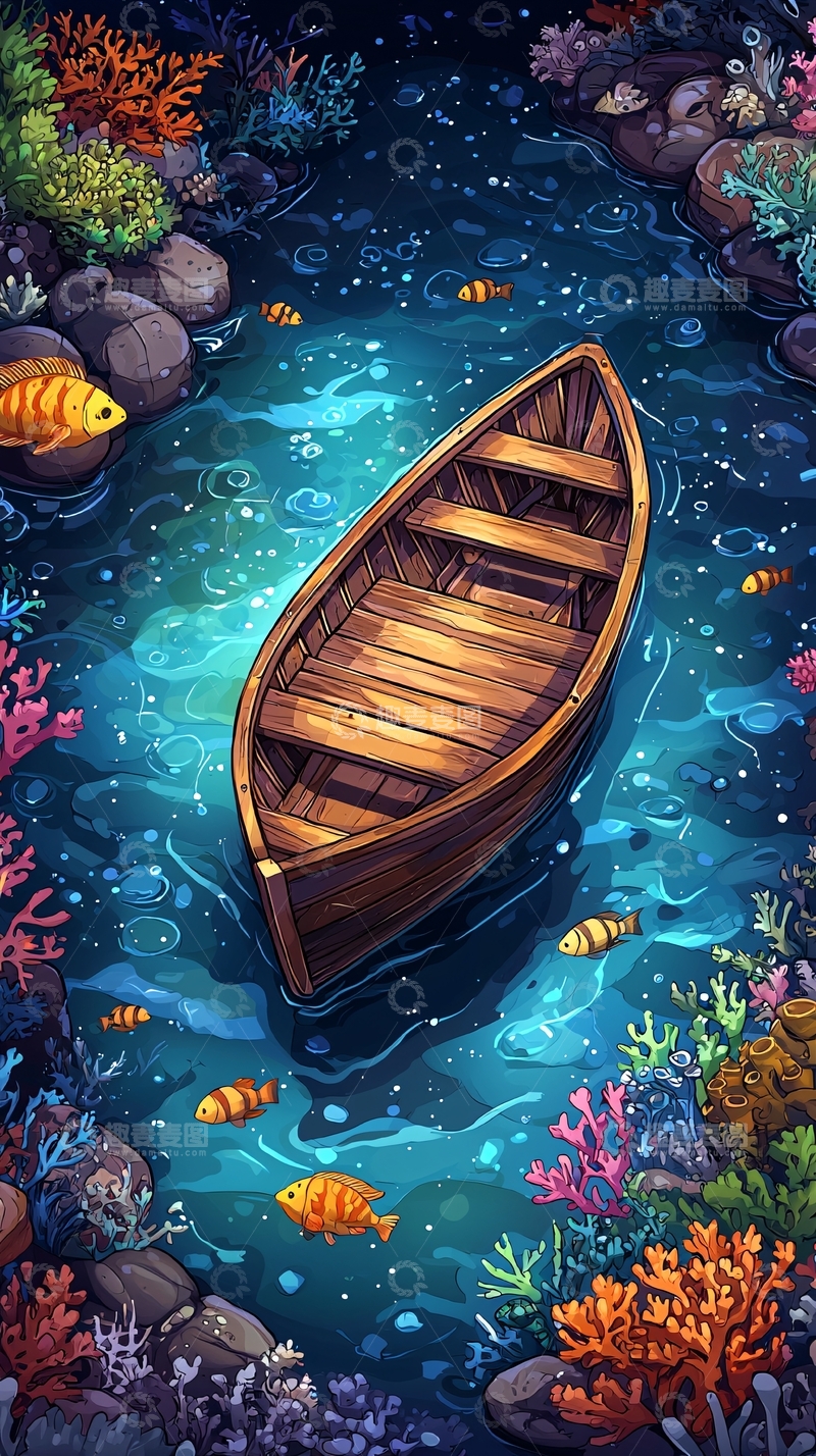 高清大图下载【趣麦麦图】小船在蓝色水域中航行