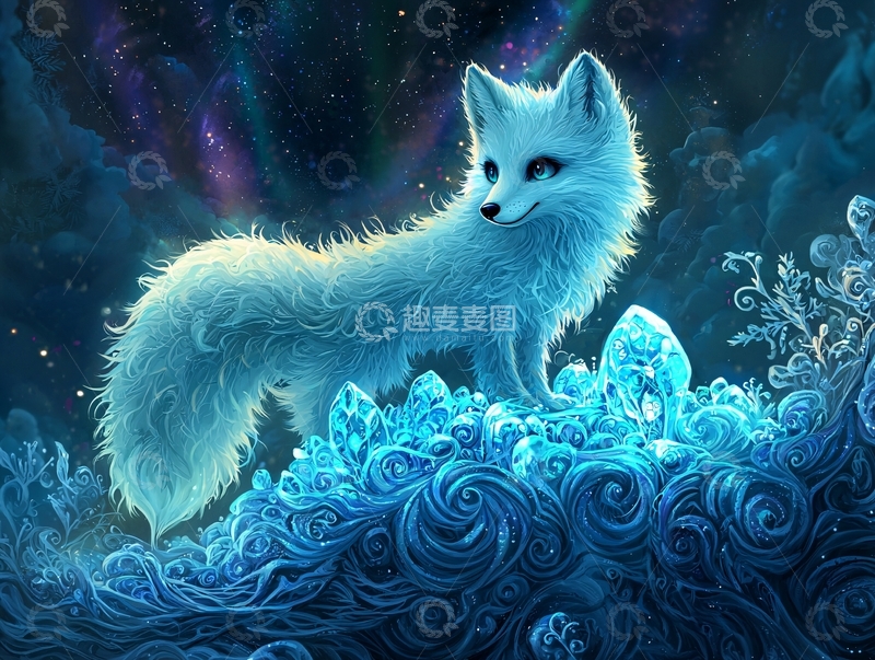 高清大图下载【趣麦麦图】冰晶上的白色小狐狸