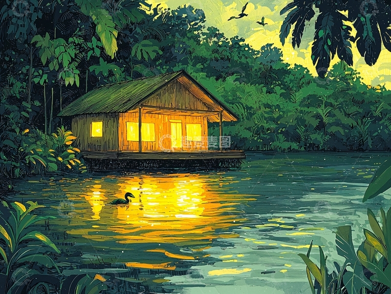 高清大图下载【趣麦麦图】热带雨林中的小屋
