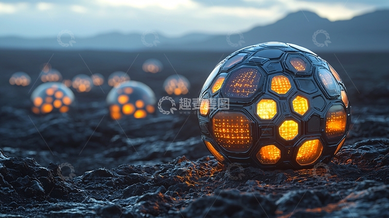 高清大图下载【趣麦麦图】发光球体荒凉地带