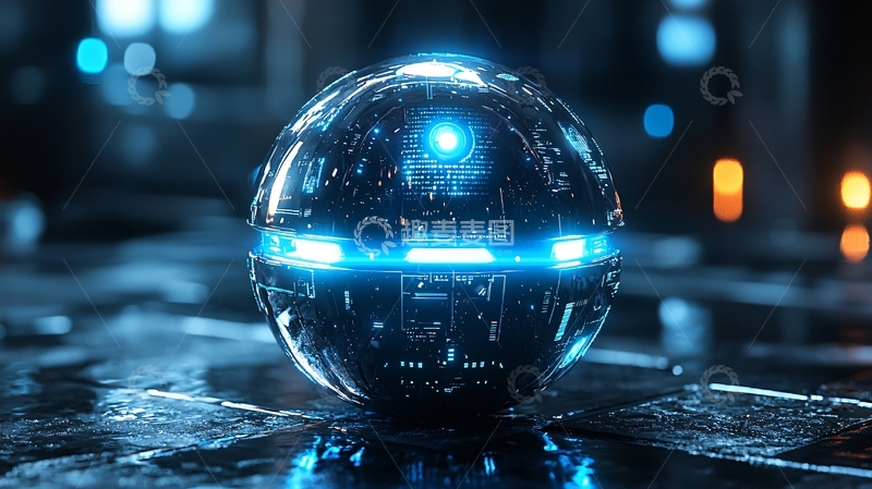 高清大图下载【趣麦麦图】科幻感蓝色金属球体