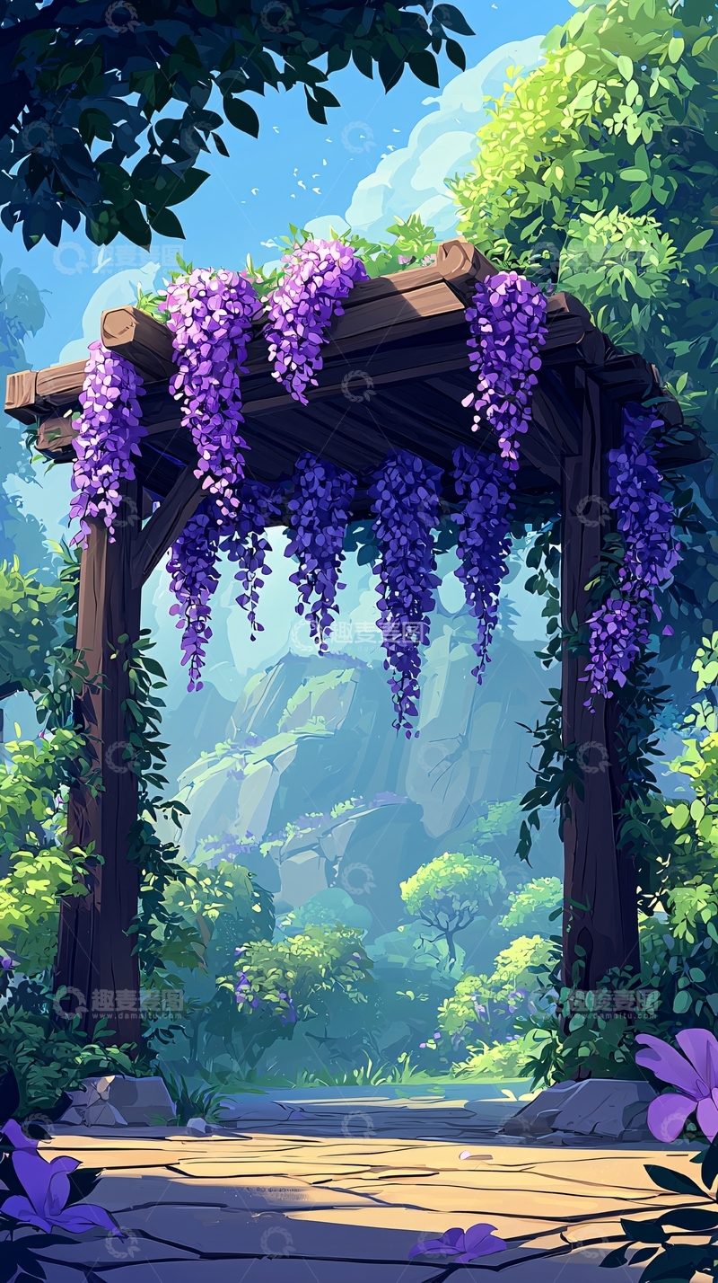 高清大图下载【趣麦麦图】紫藤花架