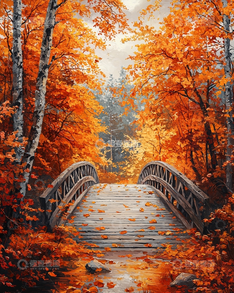 高清大图下载【趣麦麦图】秋日森林小桥