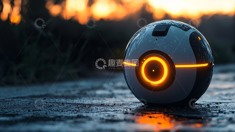 高清大图下载【趣麦麦图】日落背景下发光的球形机器人