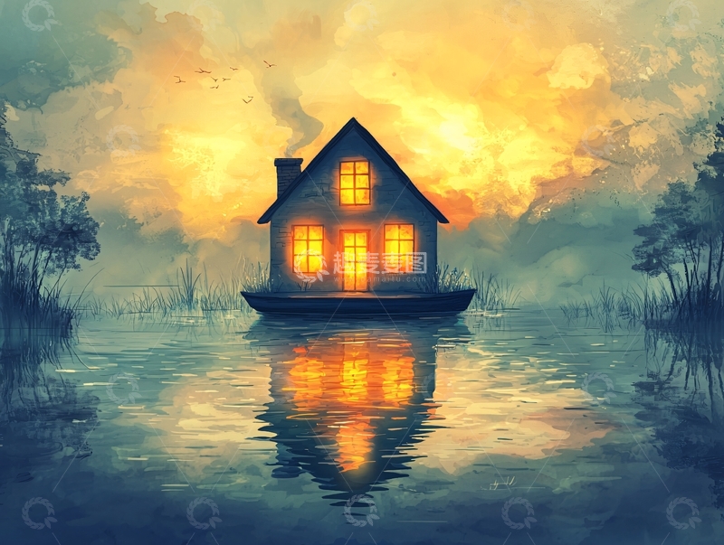 高清大图下载【趣麦麦图】湖边小屋