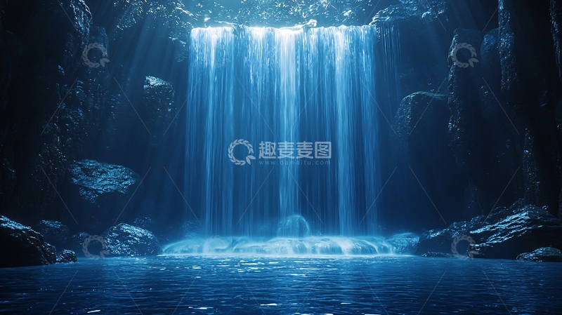 高清大图下载【趣麦麦图】幽蓝瀑布洞穴奇观
