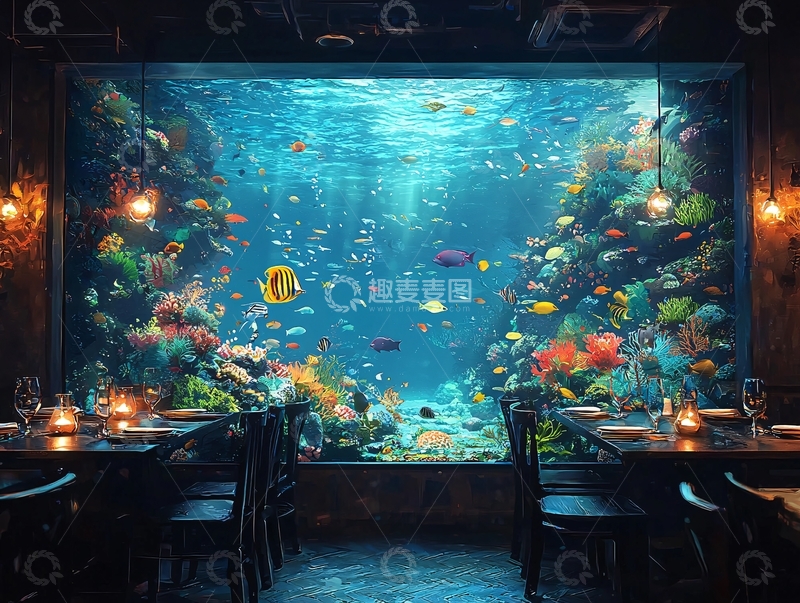 高清大图下载【趣麦麦图】餐厅巨型水族箱
