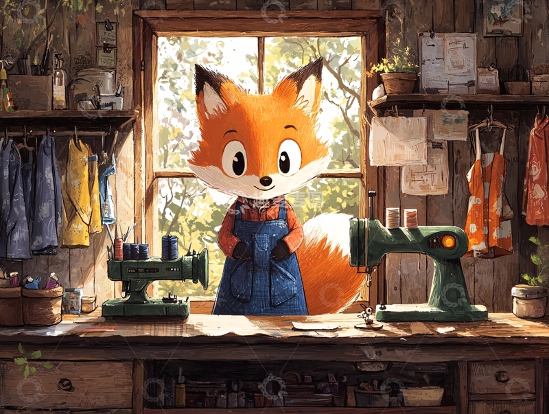 高清大图下载【趣麦麦图】狐狸裁缝在工作坊
