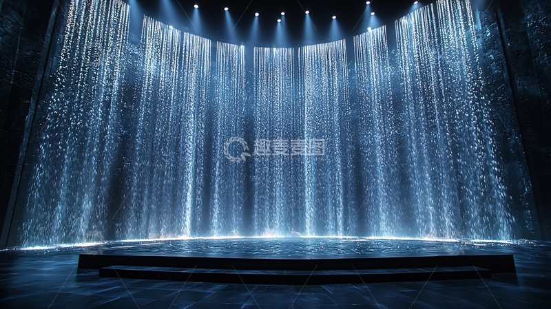 高清大图下载【趣麦麦图】梦幻蓝色光幕瀑布