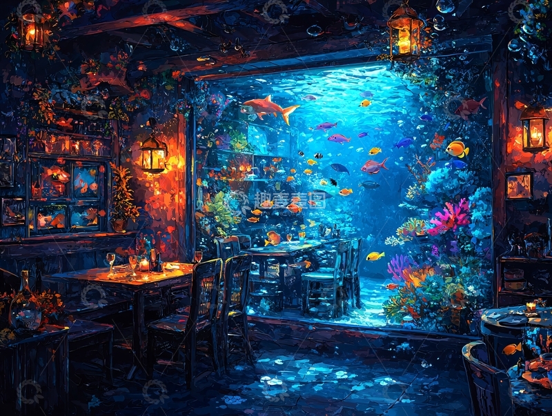 高清大图下载【趣麦麦图】水下餐厅梦幻场景
