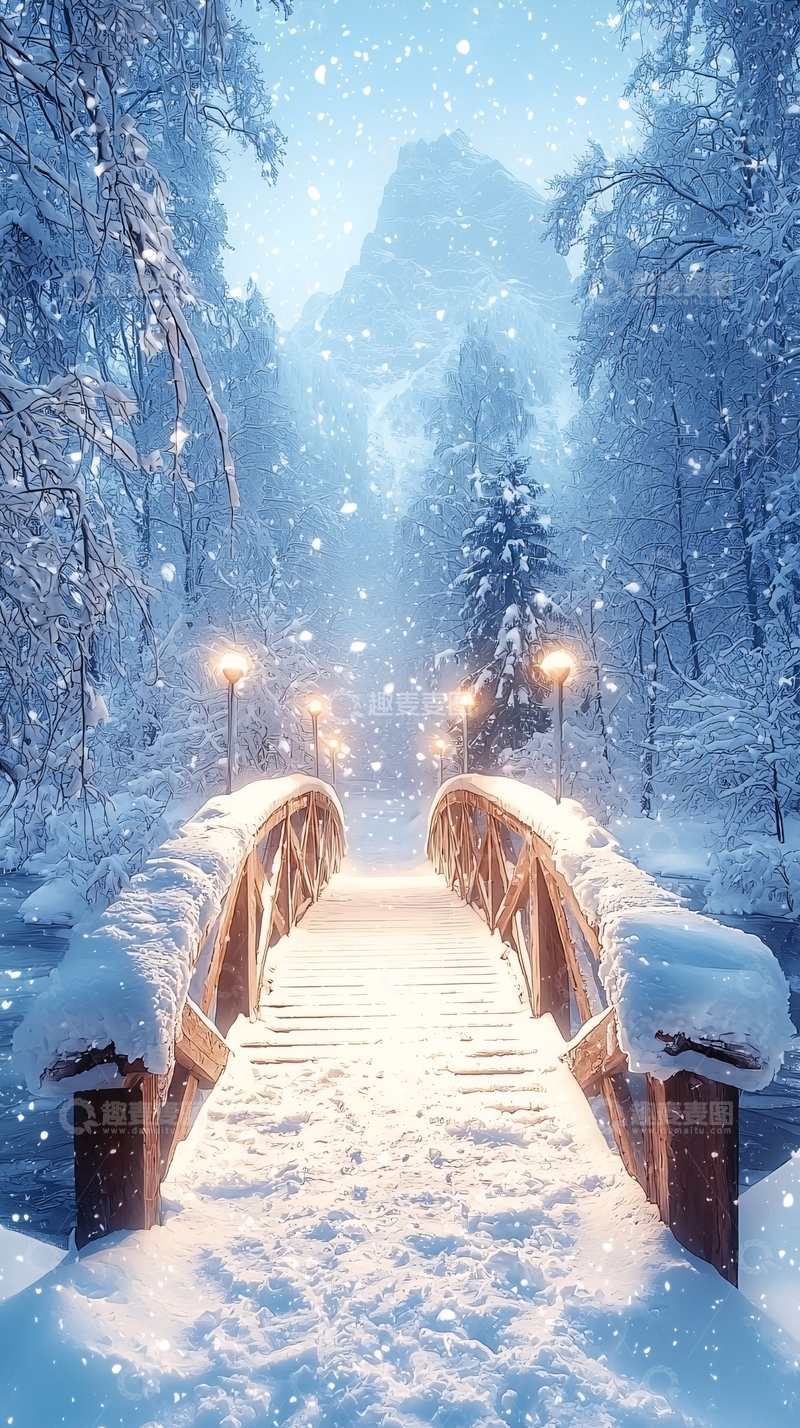 高清大图下载【趣麦麦图】雪景桥