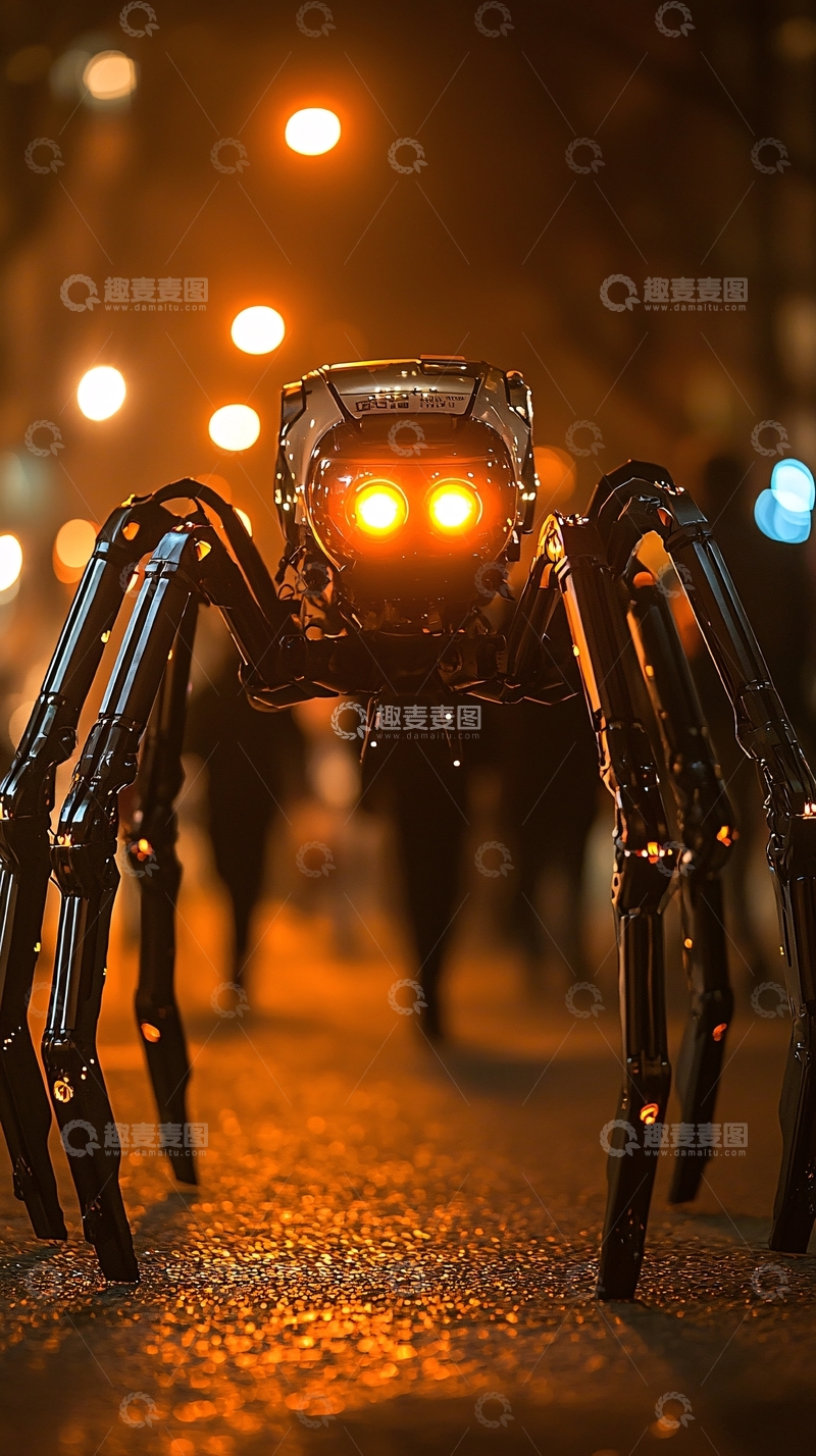 高清大图下载【趣麦麦图】夜晚城市蜘蛛机器人
