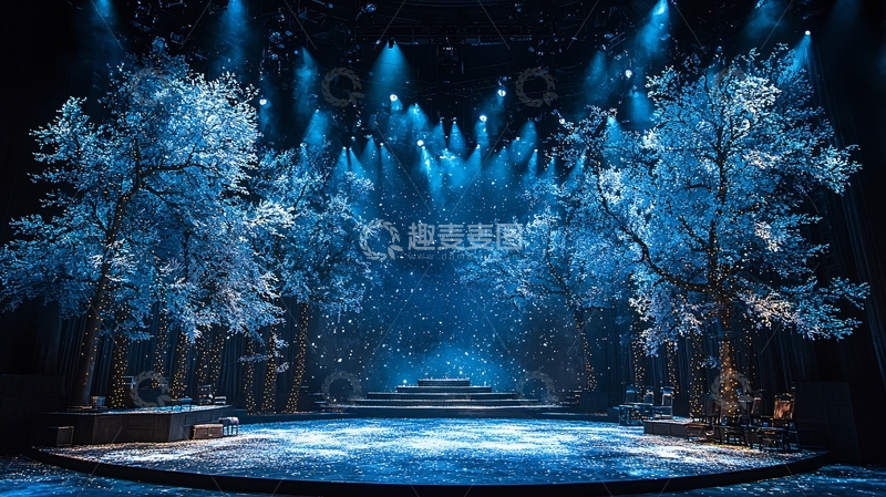 高清大图下载【趣麦麦图】蓝色冰雪森林舞台