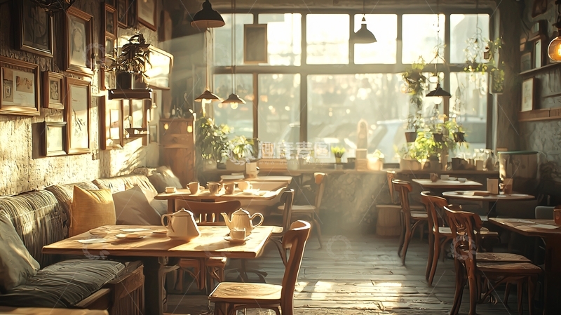 高清大图下载【趣麦麦图】阳光洒进的温馨咖啡馆