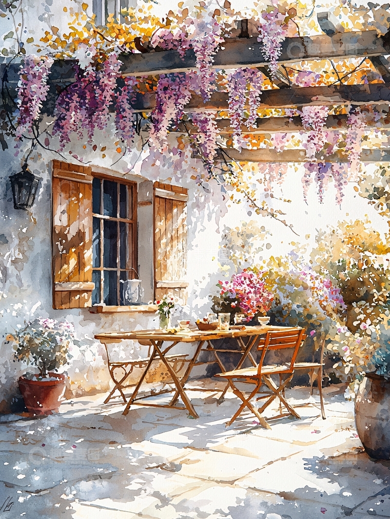 高清大图下载【趣麦麦图】藤蔓下的庭院午后