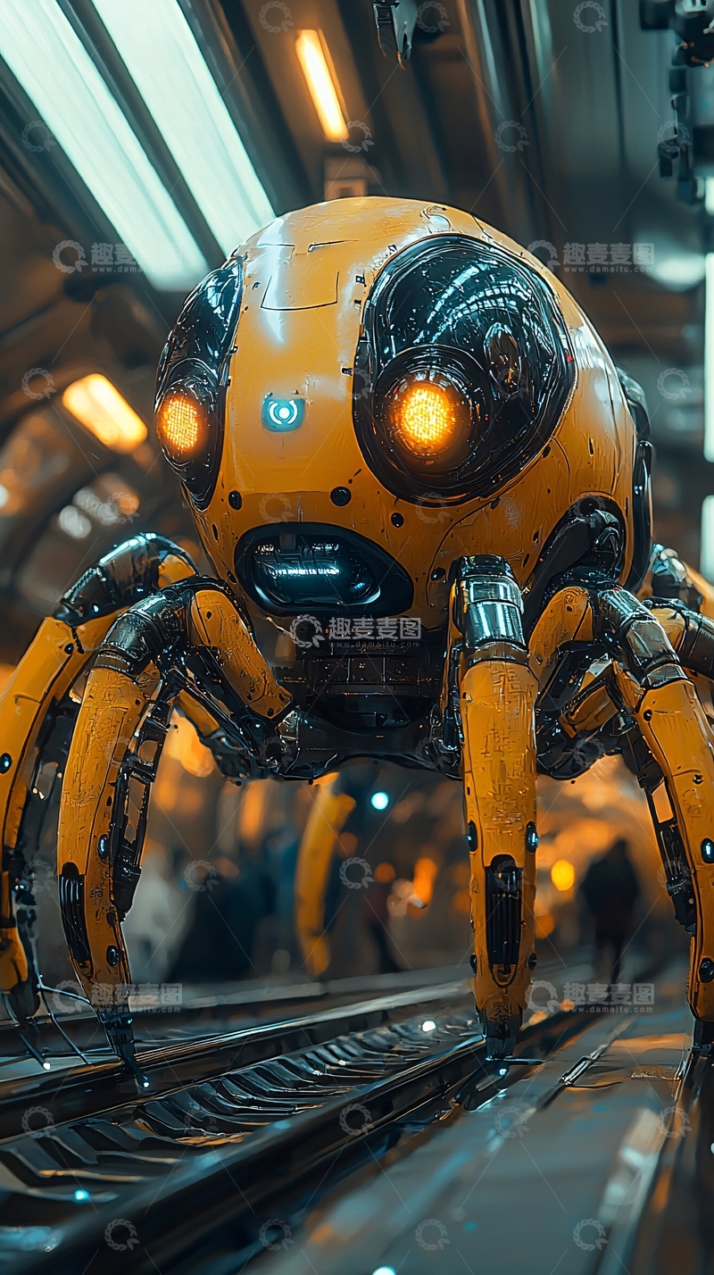 高清大图下载【趣麦麦图】未来感黄色蜘蛛机器人