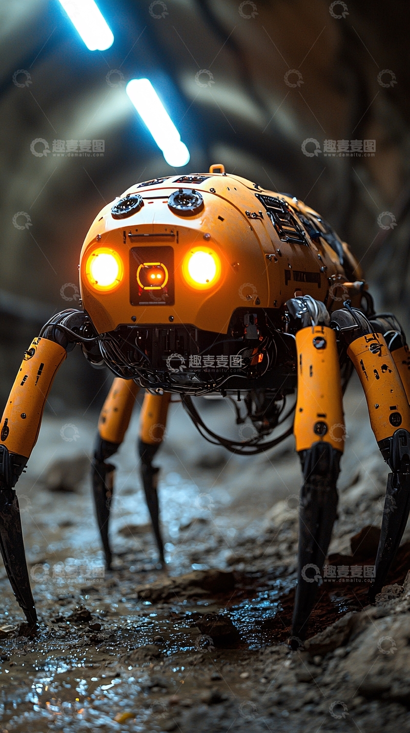 高清大图下载【趣麦麦图】橙色蜘蛛机器人