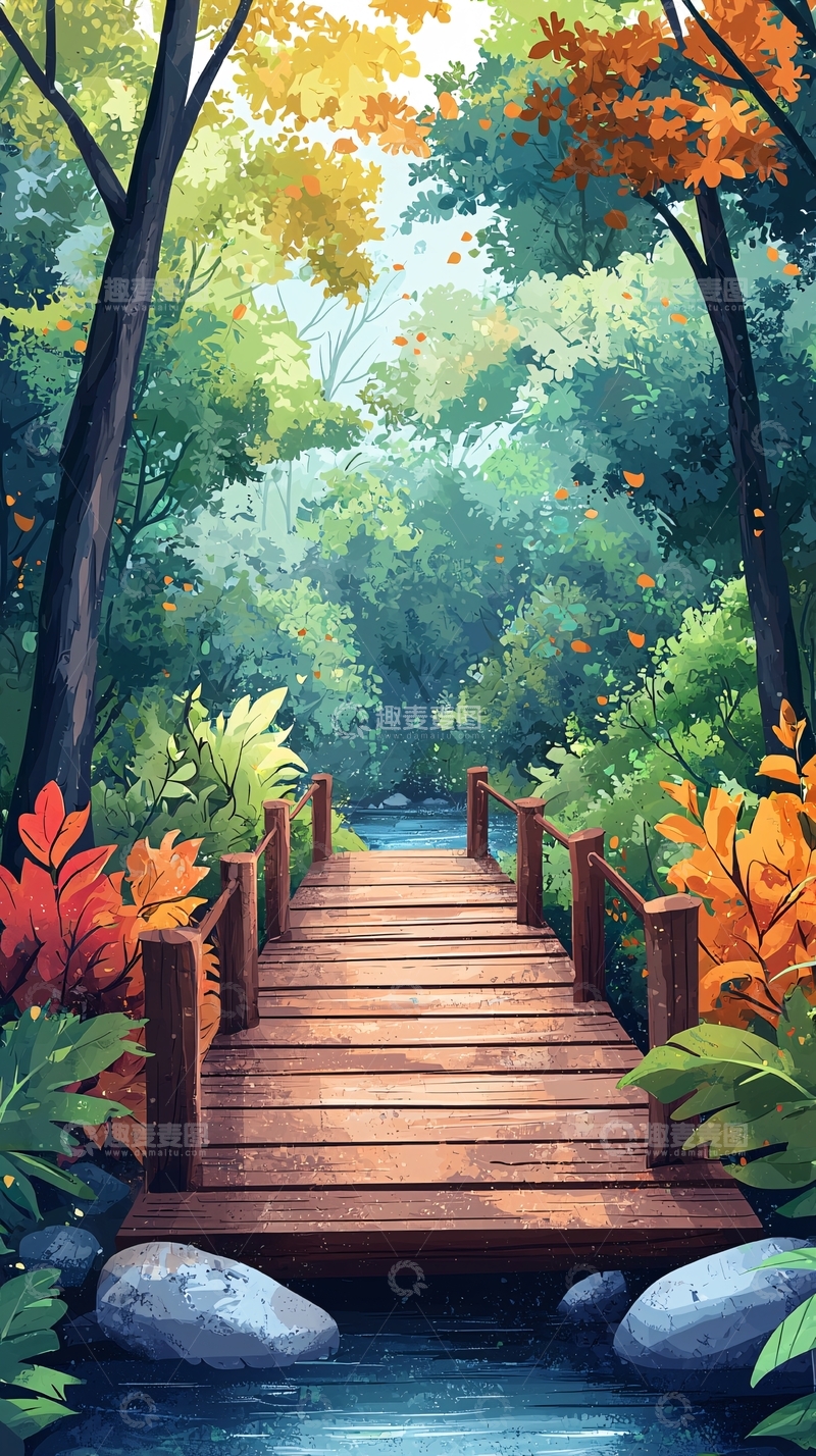 高清大图下载【趣麦麦图】森林小桥