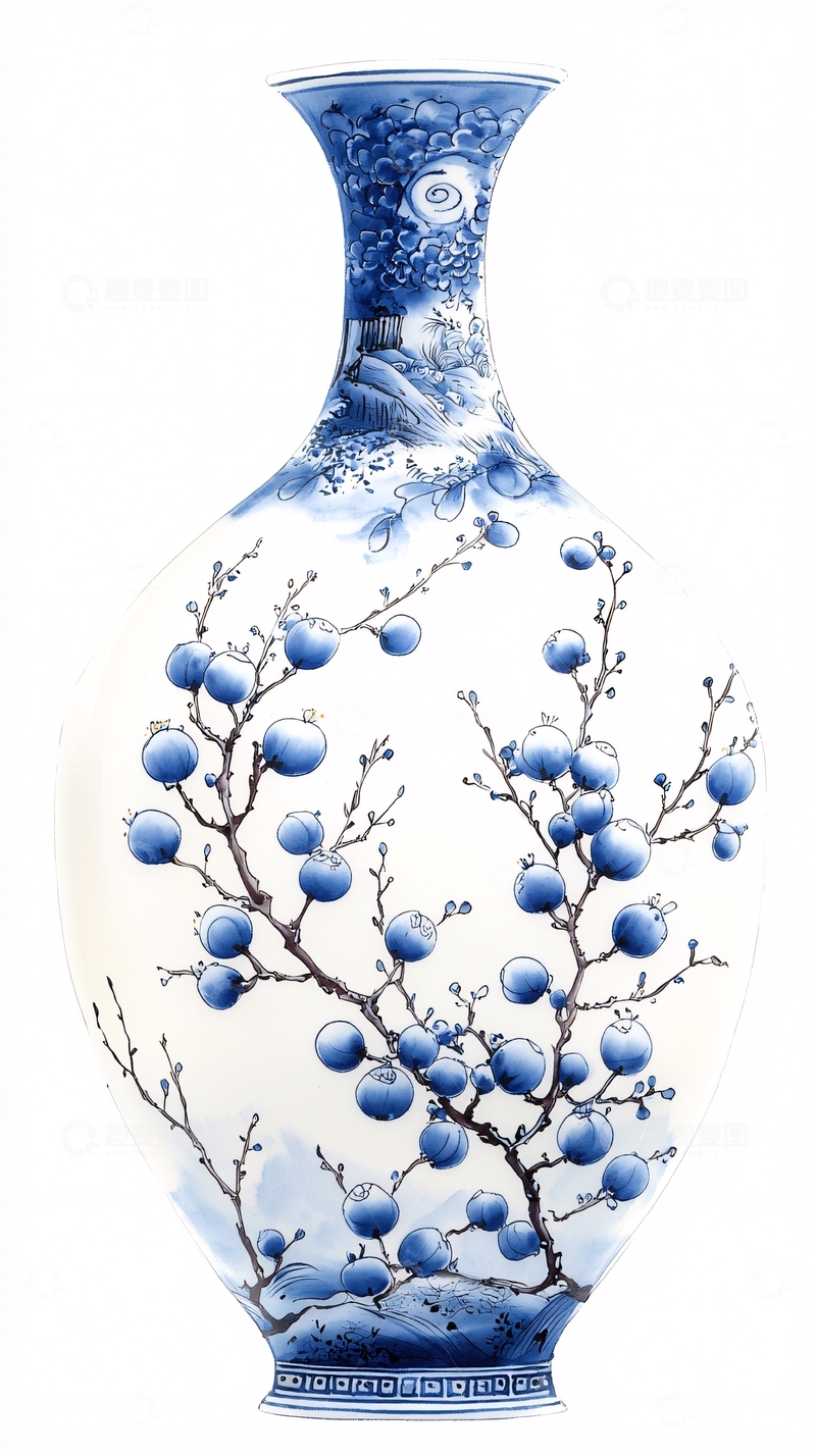 高清大图下载【趣麦麦图】青花瓷花瓶水墨画