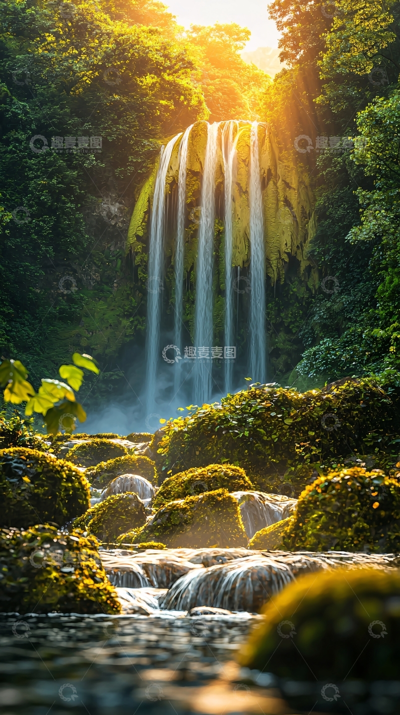 高清大图下载【趣麦麦图】阳光照耀下的瀑布美景