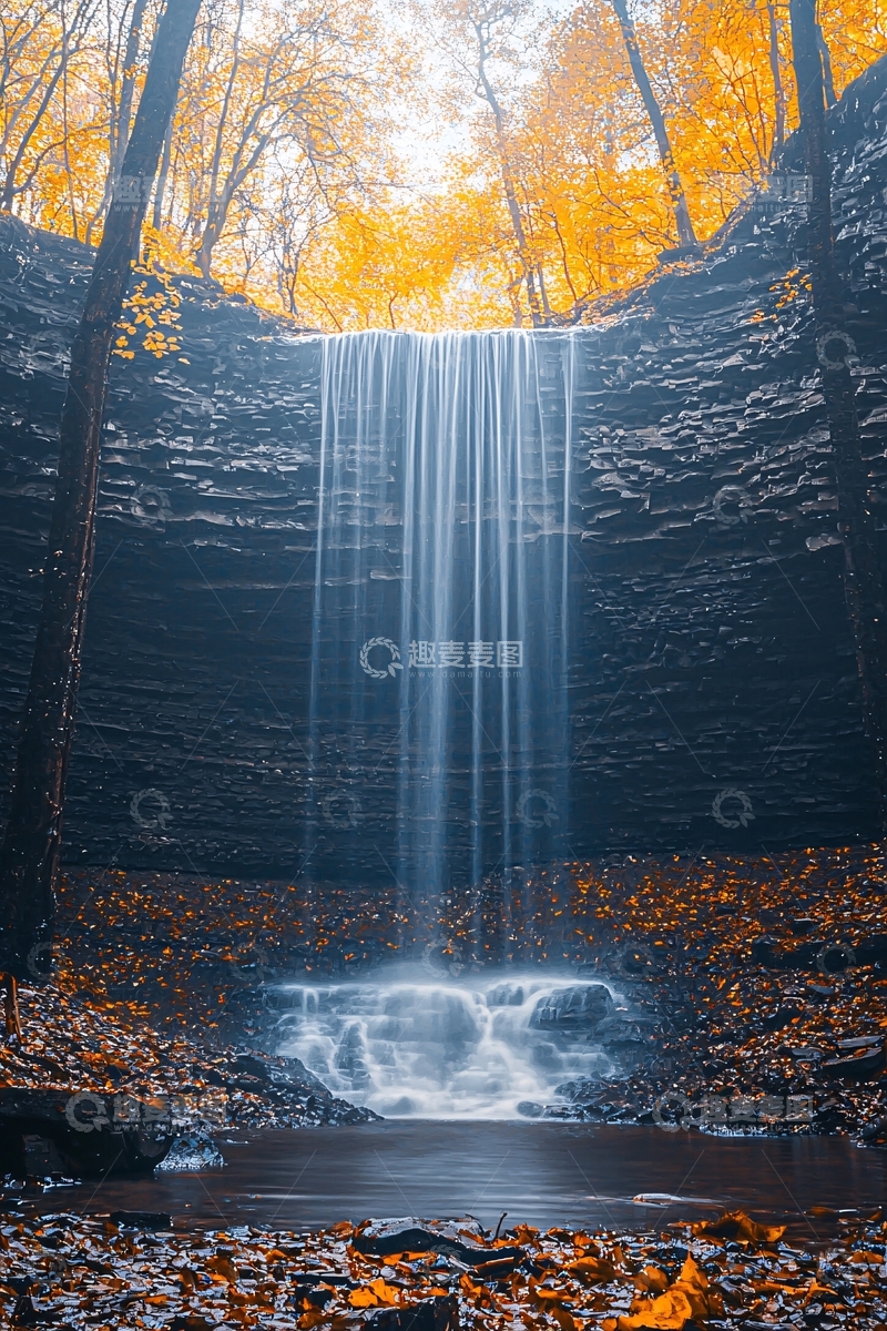 高清大图下载【趣麦麦图】秋日森林中的瀑布