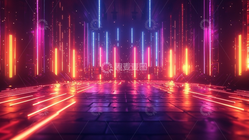 高清大图下载【趣麦麦图】霓虹灯科技感未来走廊