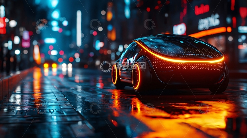 高清大图下载【趣麦麦图】未来都市夜景跑车