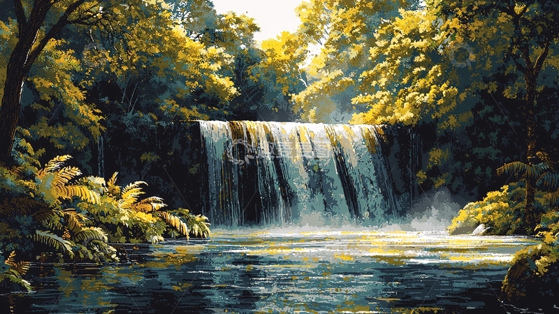 高清大图下载【趣麦麦图】热带雨林瀑布风景