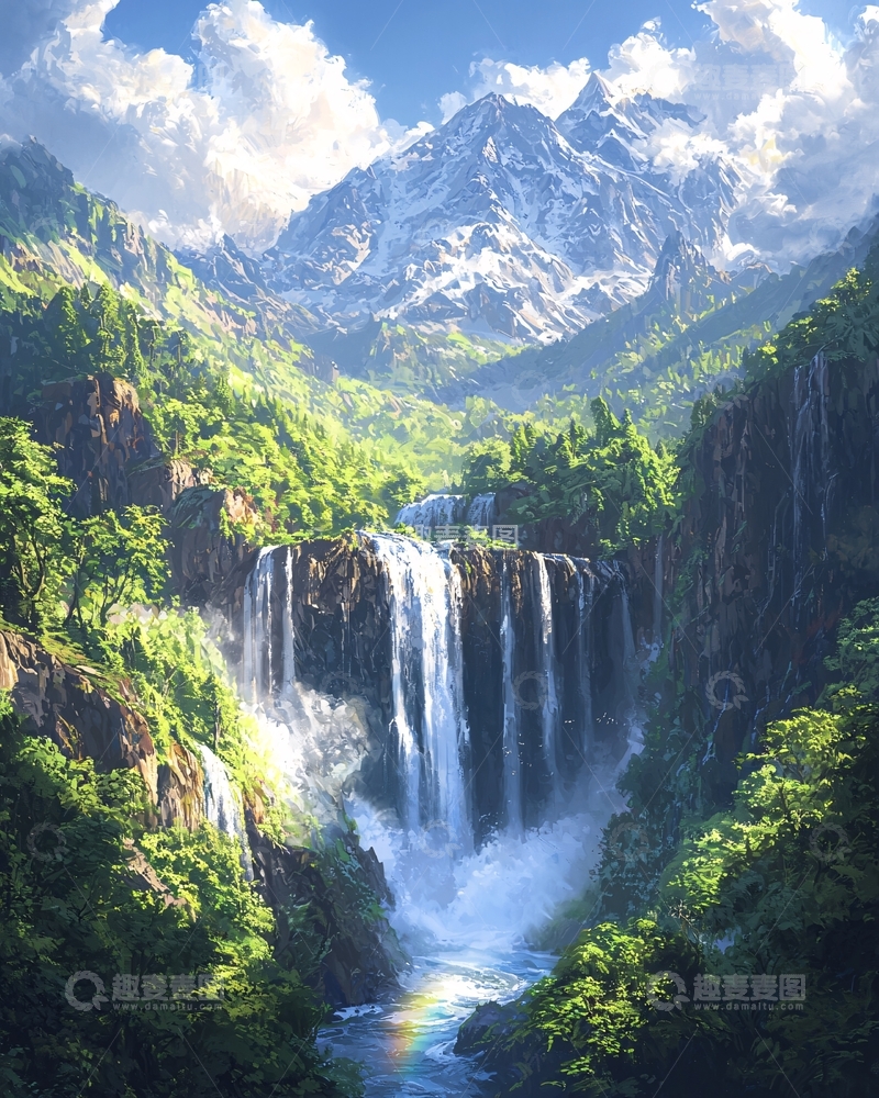 高清大图下载【趣麦麦图】壮丽山河间的瀑布美景