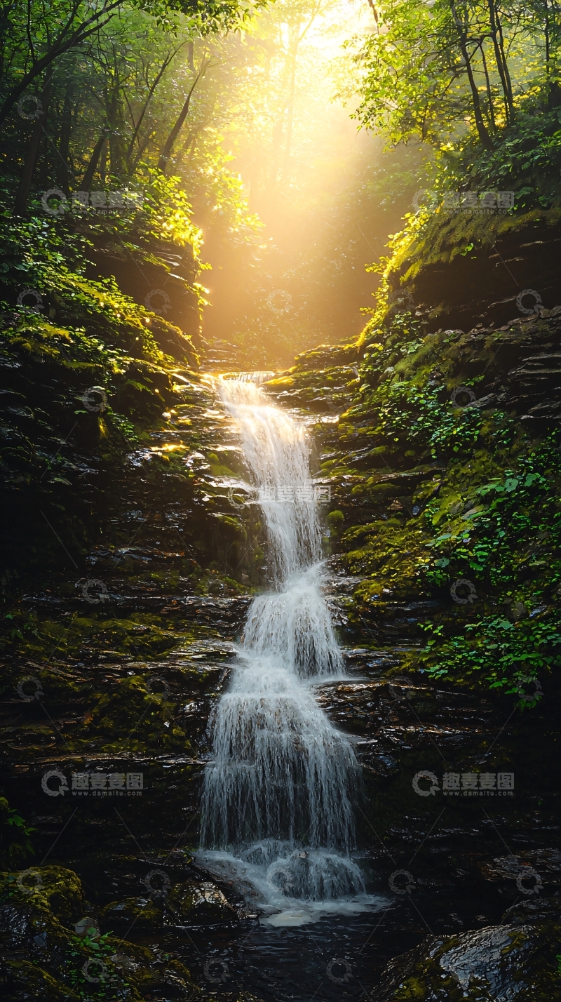 高清大图下载【趣麦麦图】阳光照耀下的瀑布