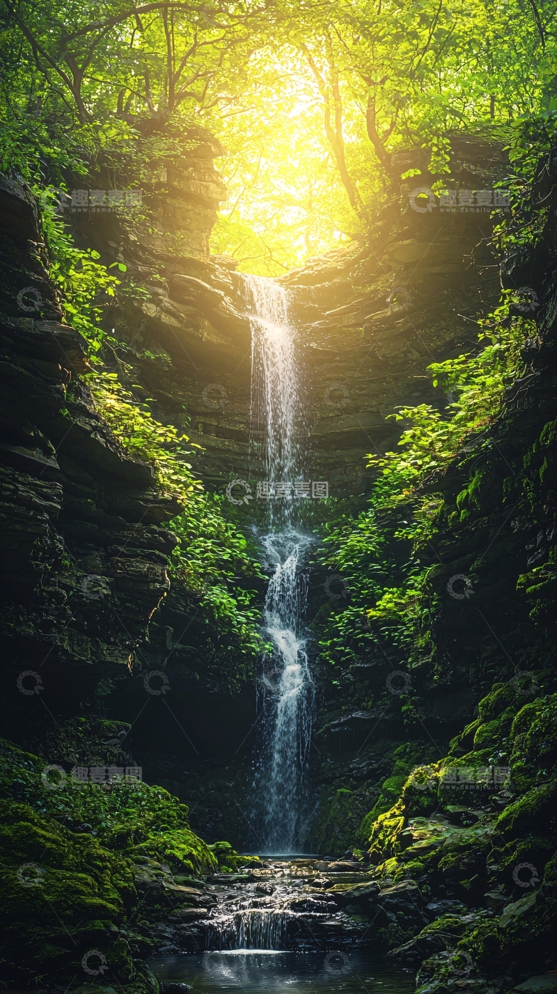高清大图下载【趣麦麦图】森林瀑布