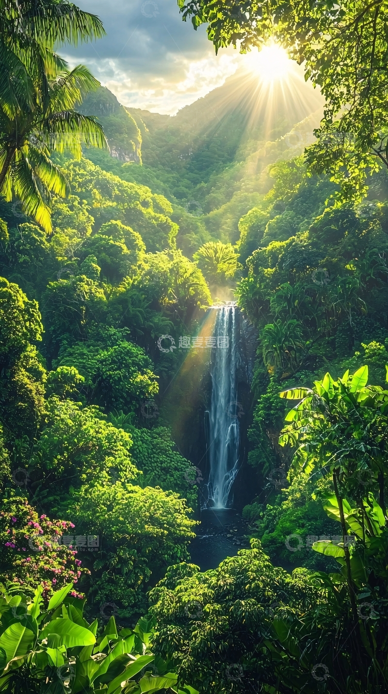 高清大图下载【趣麦麦图】热带雨林瀑布风景
