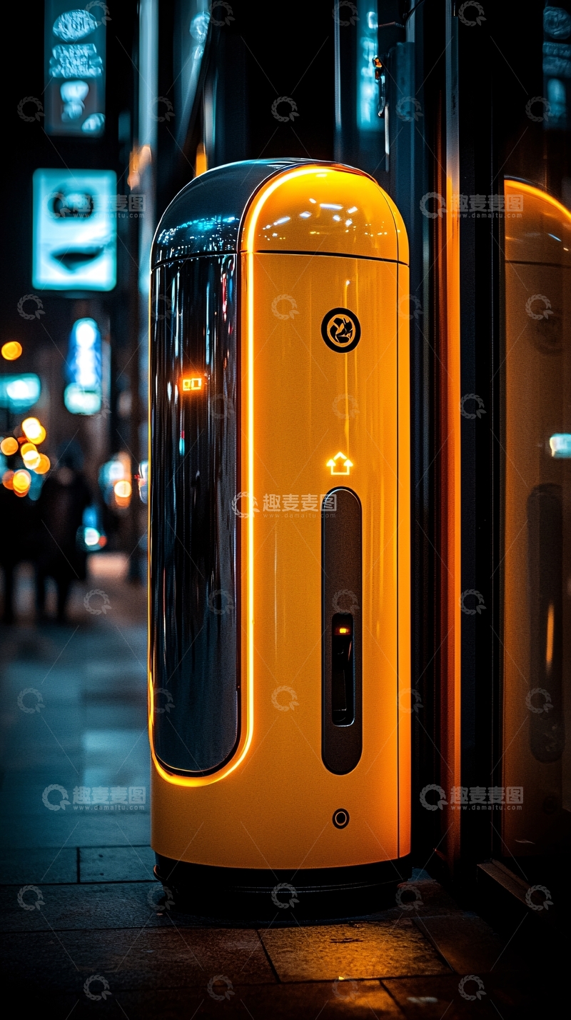 高清大图下载【趣麦麦图】夜间街边黄色智能充电桩