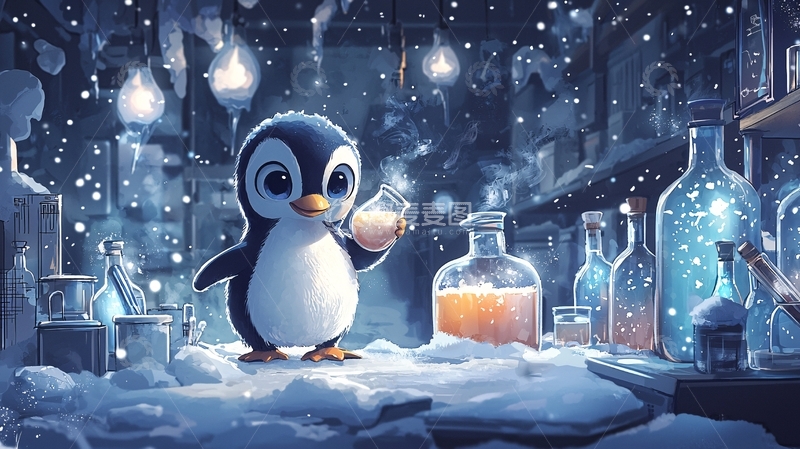 高清大图下载【趣麦麦图】可爱企鹅在实验室调制药剂