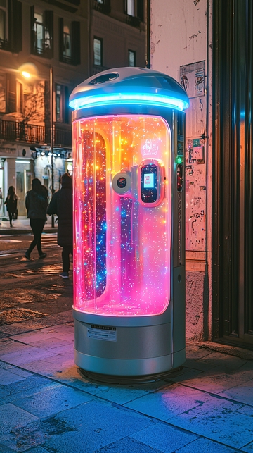 夜晚街道智能垃圾桶