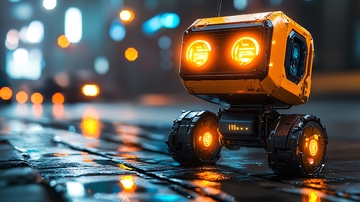 夜晚城市小机器人