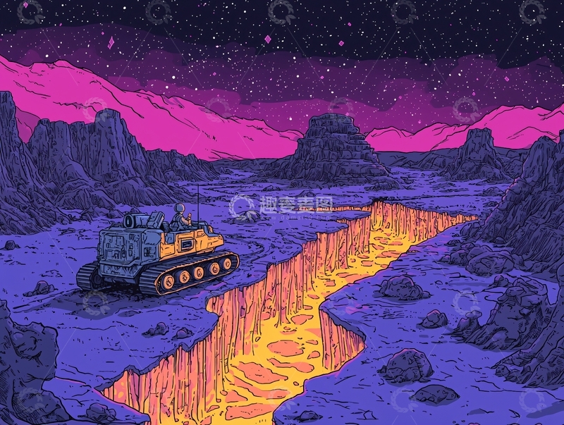 高清大图下载【趣麦麦图】荒凉星球上的履带车