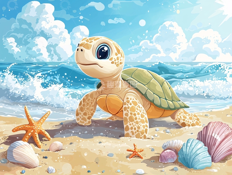 高清大图下载【趣麦麦图】卡通海龟在沙滩上
