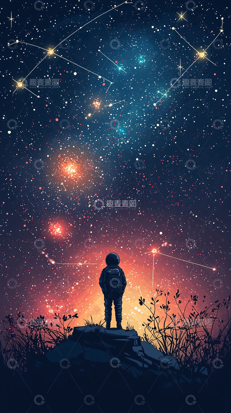 高清大图下载【趣麦麦图】星空下的孤独少年