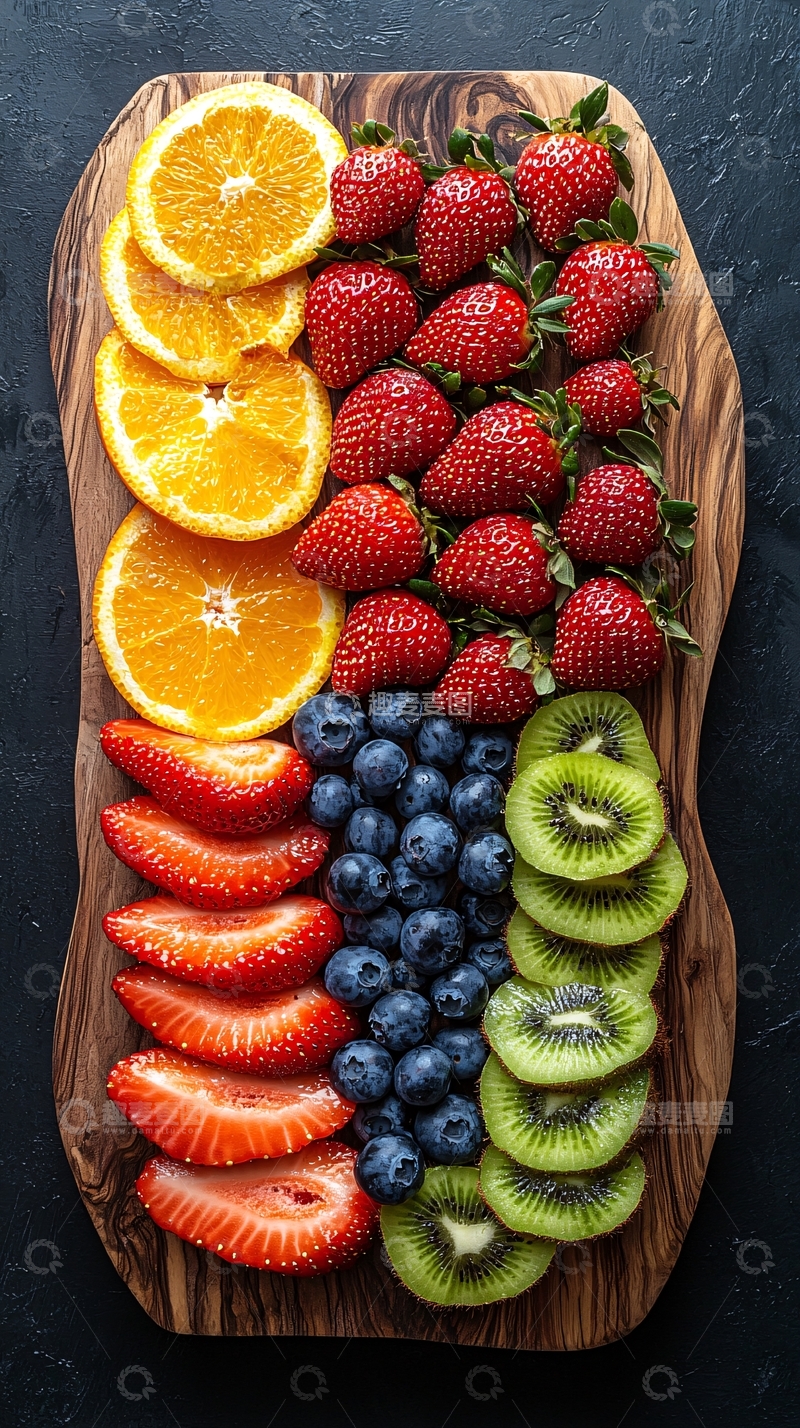 高清大图下载【趣麦麦图】水果拼盘在木质托盘上
