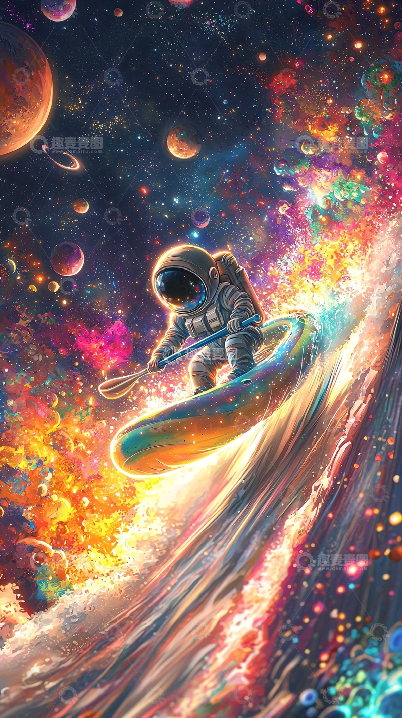 高清大图下载【趣麦麦图】宇航员太空冲浪