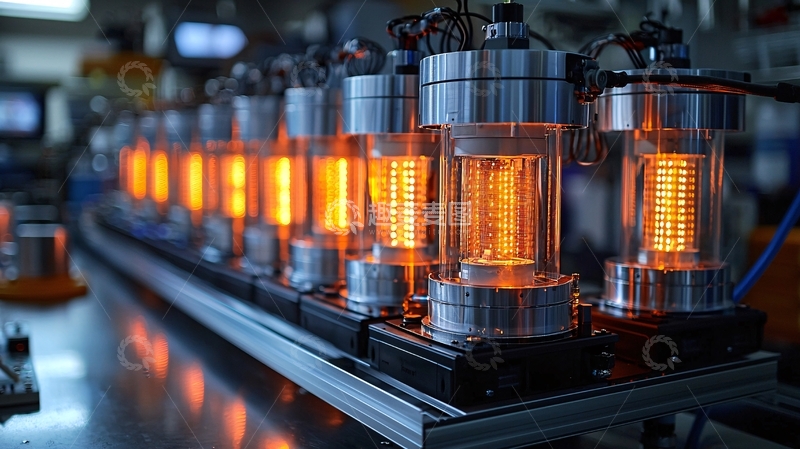 高清大图下载【趣麦麦图】排列整齐发光的金属圆柱体