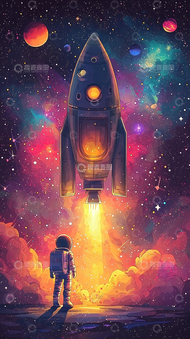 高清大图下载【趣麦麦图】宇航员看火箭升空