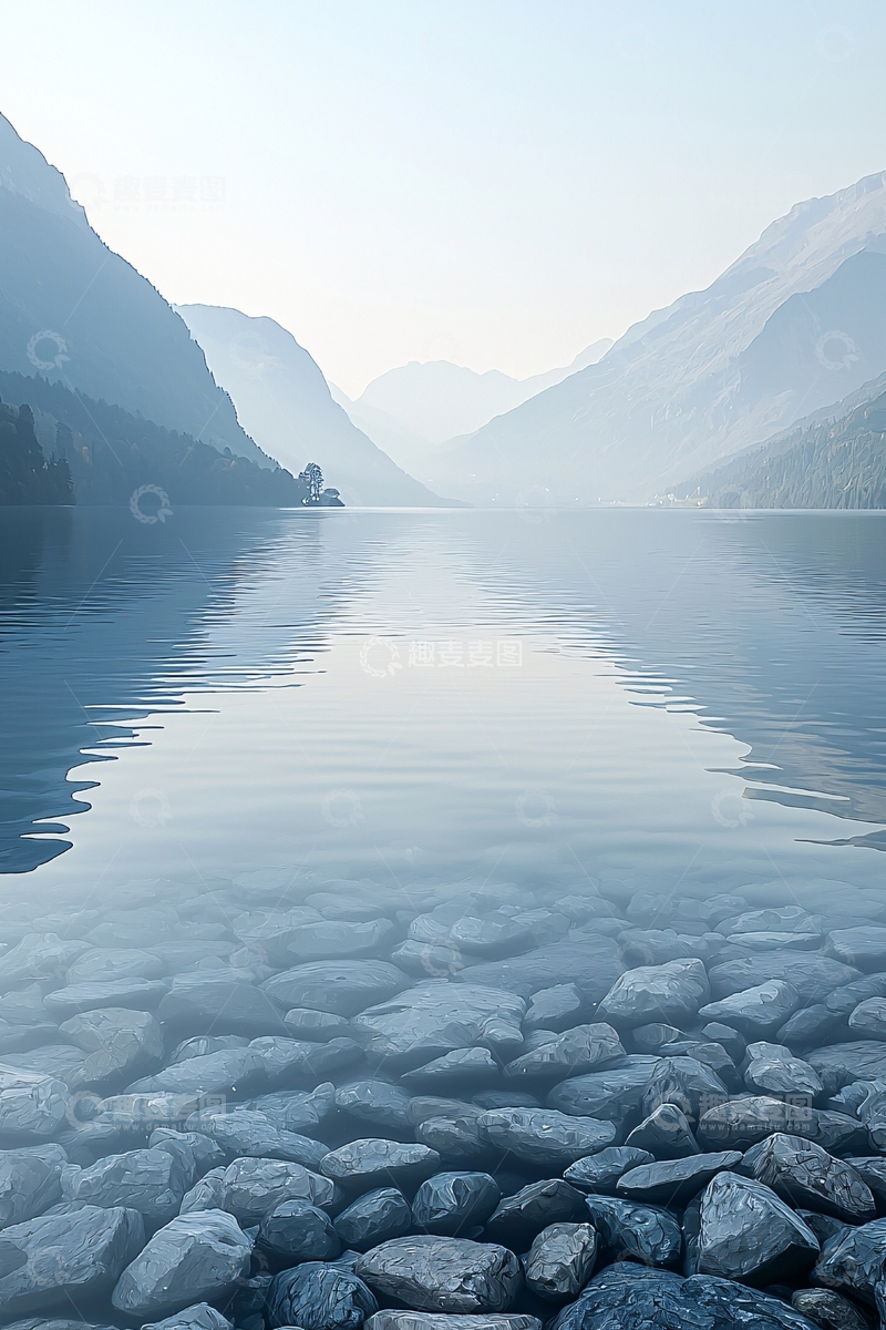 高清大图下载【趣麦麦图】平静湖面山峦倒影