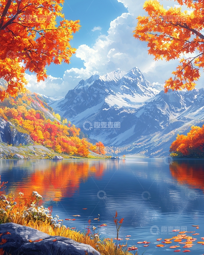 高清大图下载【趣麦麦图】秋日湖畔山景