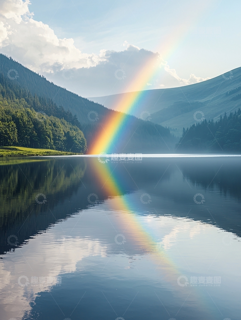 高清大图下载【趣麦麦图】湖面彩虹倒影在水中的美景